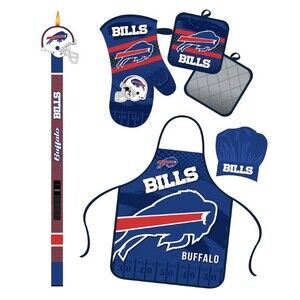 Buffalo Bills MOJO Team BBQ Bundle Oven Mitt Pot Holder Apron Chef's Hat Lighter
